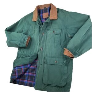 VTG Aberdeen Barn Jacket Chore Coat Green Flannel Lined Corduroy Collar Men Sz M